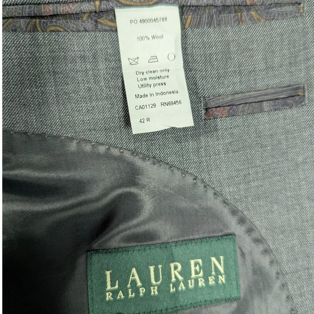 Lauren Ralph Lauren Mens 42R‎ Grey Wool 2-Button Suit Jacket Blazer 42 Regular